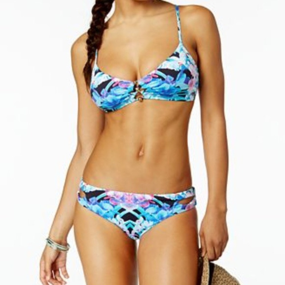 NWT Bar III Blue Tropical Print Bikini